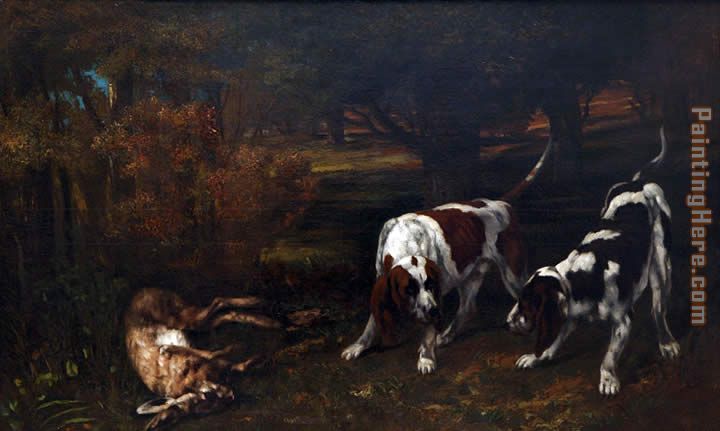 Hunting Dogs painting - Gustave Courbet Hunting Dogs art painting